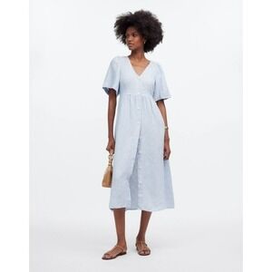 Madewell Preppy Coastal Cassie Linen Button Dress Size XXS Puff Sleeve Summer